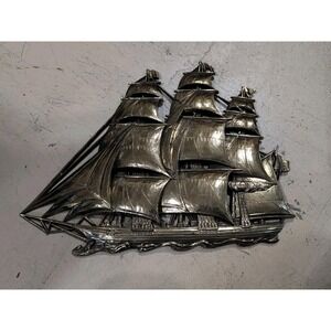 Vintage Homco Inc. Clipper Ship Sail Boat Gold Tone Plastic Wall  Decor